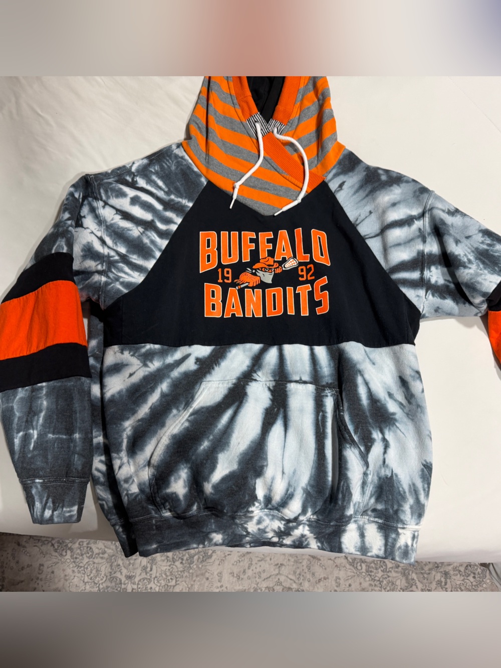 Gildan Black, Orange & Gray Tie-Dye Buffalo Bandits Hoodie